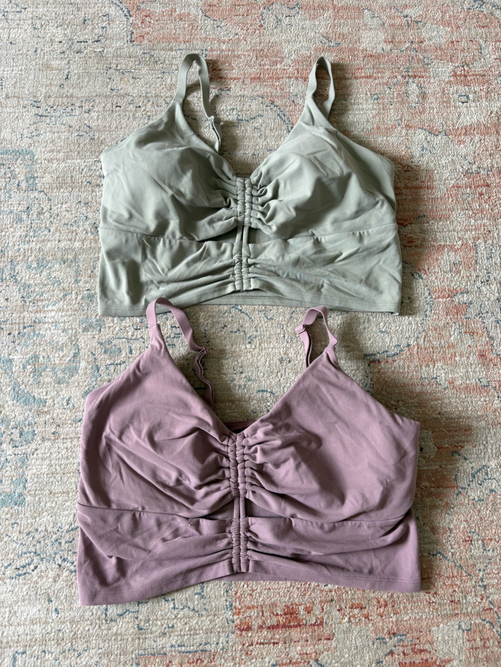 2-Pack Athleta Ribbed Bralette Tops in Sage Green & Dusty Mauve